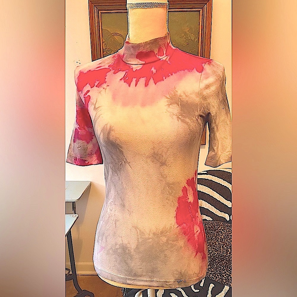 Tie-Dyed Mock Turtleneck Top L
